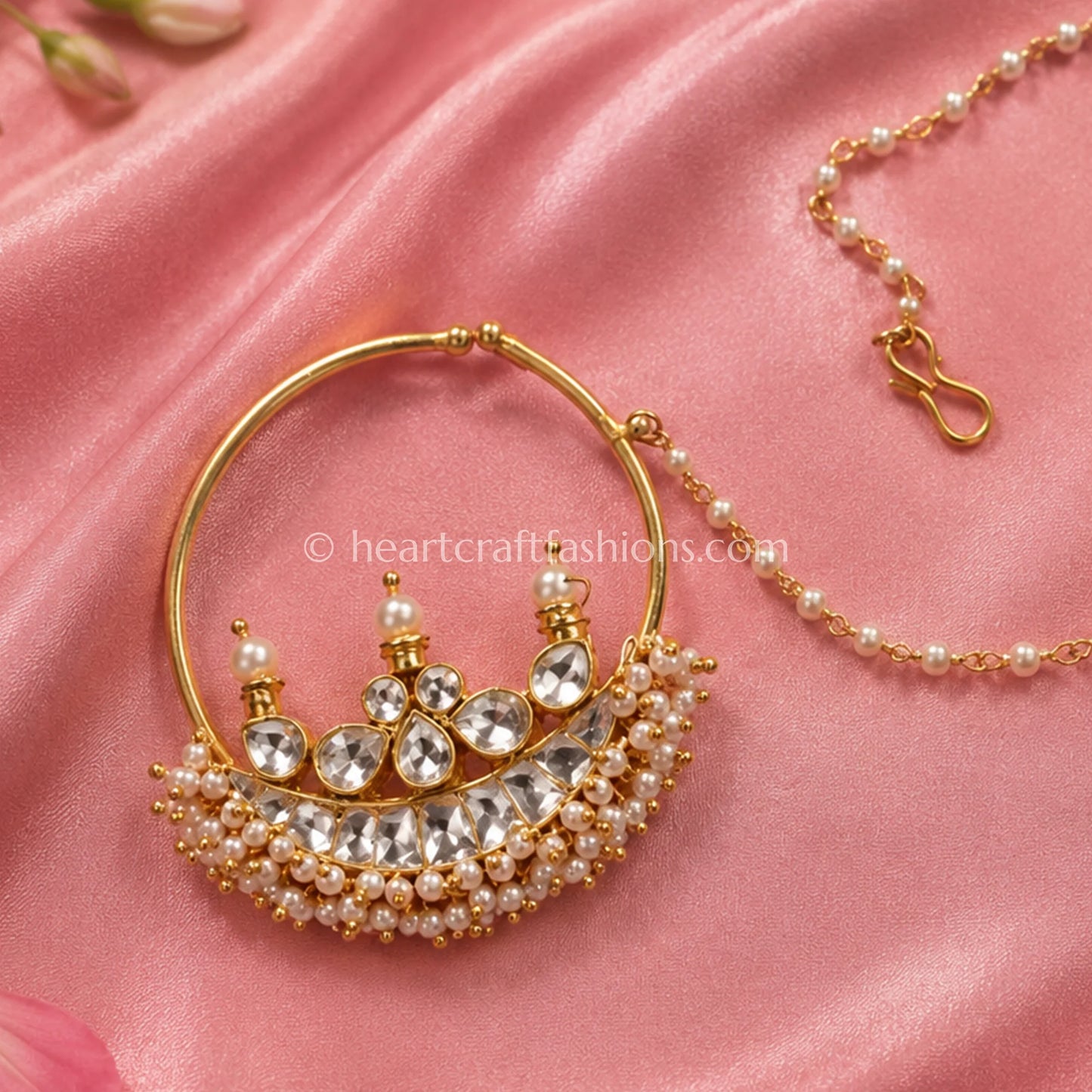Crown Crest Chandbali Pachi Kundan Bridal Nath