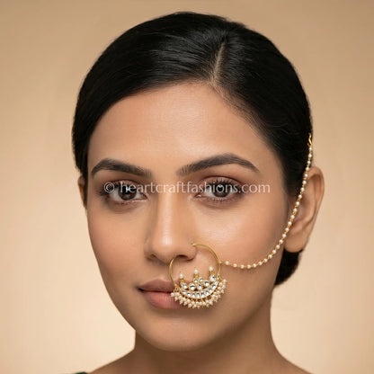Crown Crest Chandbali Pachi Kundan Bridal Nath