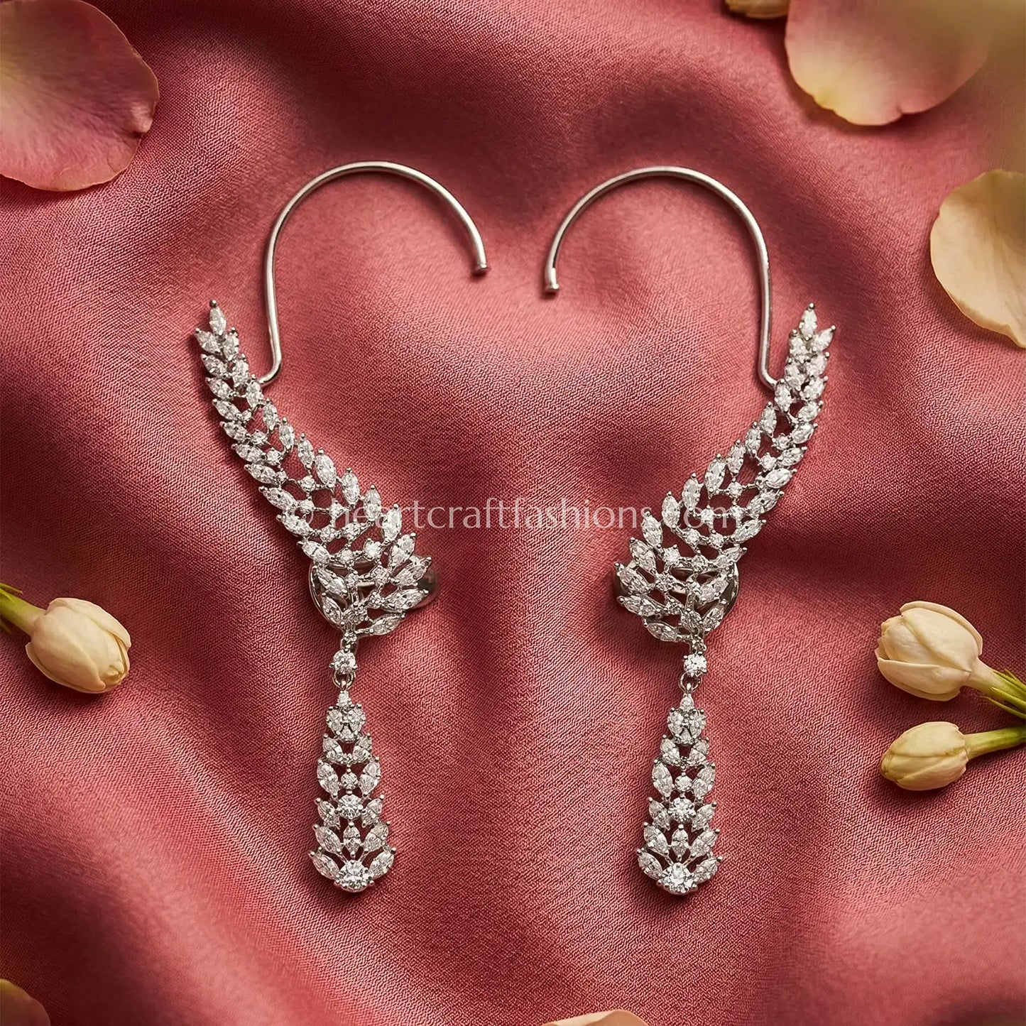 Crystal White Zircon Winged Ear Cuff Earrings