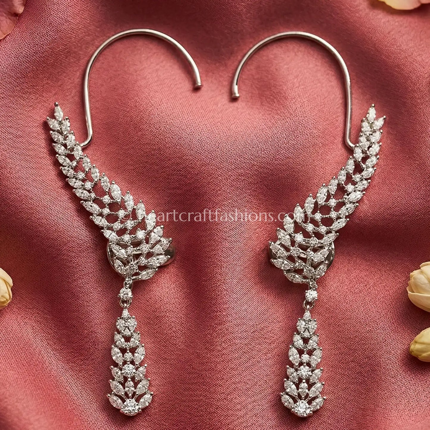 Crystal White Zircon Winged Ear Cuff Earrings