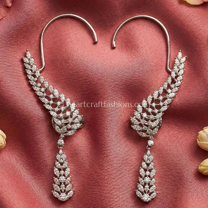 Crystal White Zircon Winged Ear Cuff Earrings