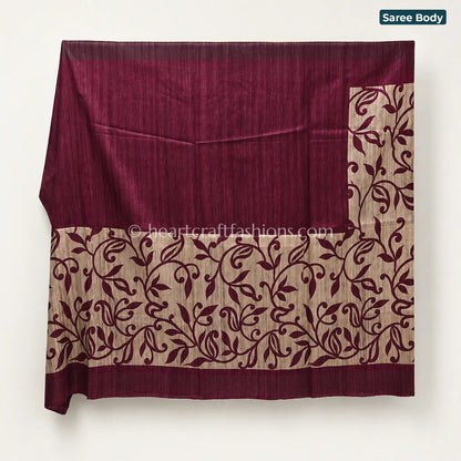 Desi Tusser Beige Wine Floral Vine Saree