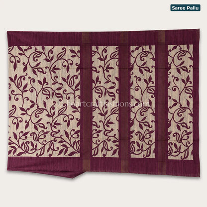 Desi Tusser Beige Wine Floral Vine Saree