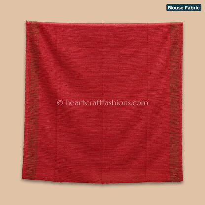 Desi Tusser Black Red Elephant Motif Saree