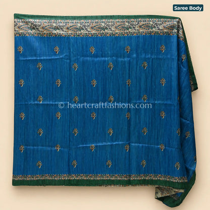 Desi Tusser Blue & Green Madhubani Handpainted Saree