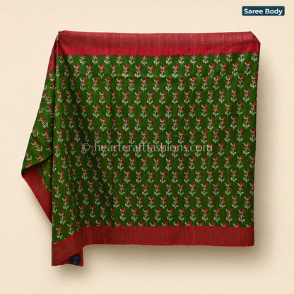 Desi Tusser Green Floral Border Saree