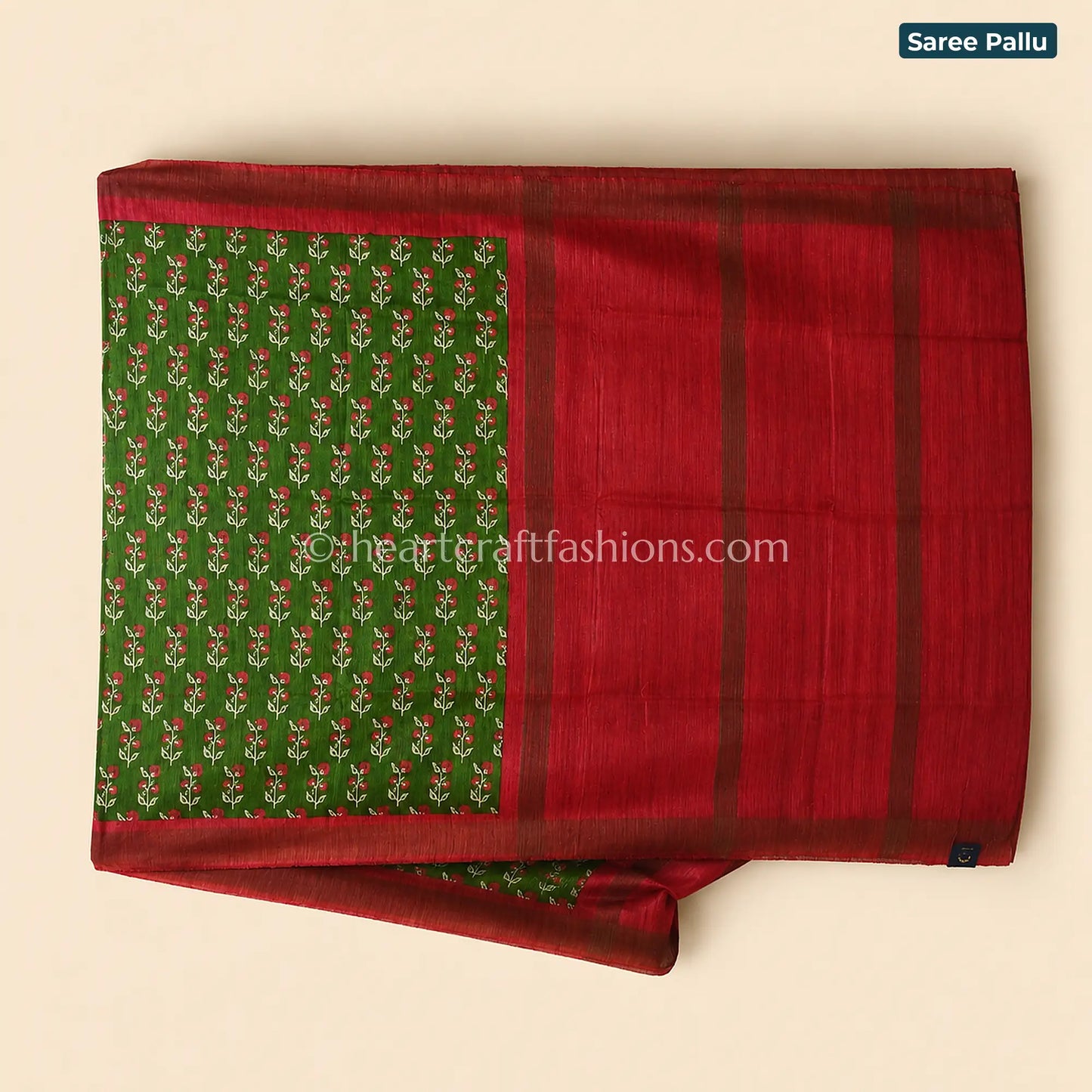 Desi Tusser Green Floral Border Saree