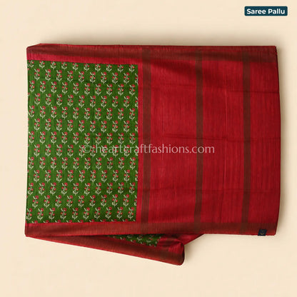 Desi Tusser Green Floral Border Saree