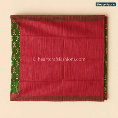 Desi Tusser Green Floral Border Saree