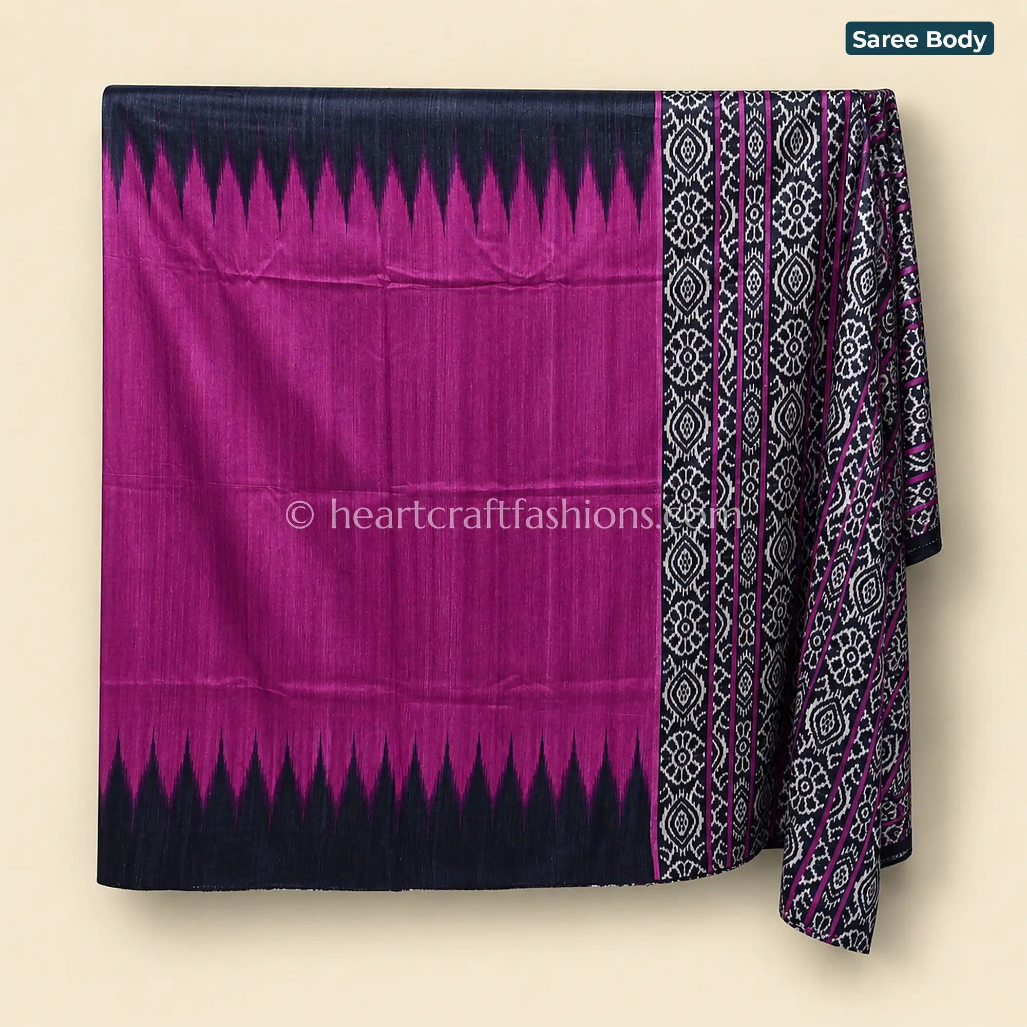 Desi Tusser Magenta & Black Madhubani Saree