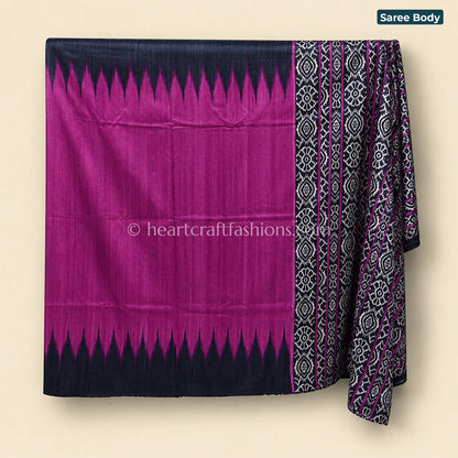 Desi Tusser Magenta & Black Madhubani Saree