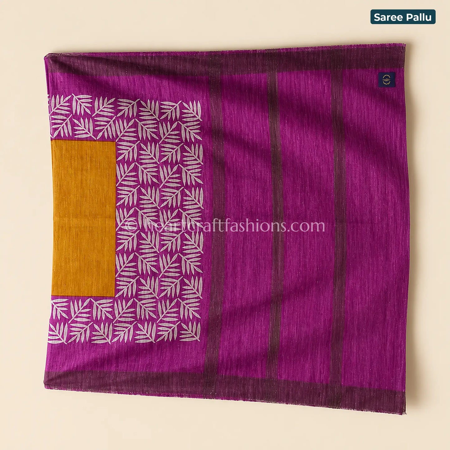 Desi Tusser Magenta & Mustard Madhubani Leaf Motif Saree