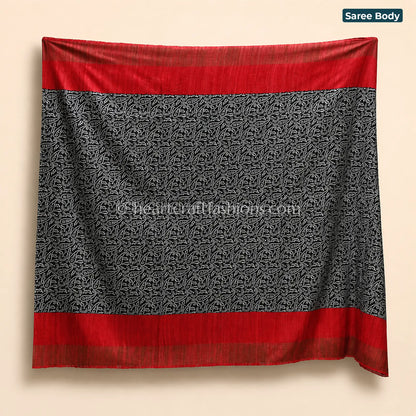 Desi Tusser Red Black Paisley Art Saree