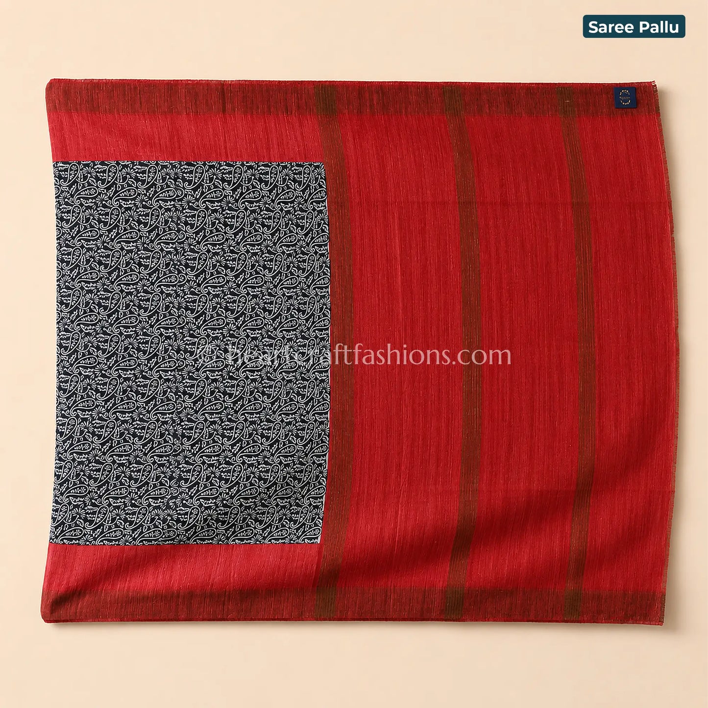 Desi Tusser Red Black Paisley Art Saree