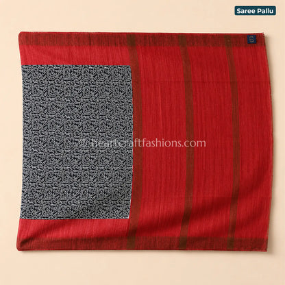 Desi Tusser Red Black Paisley Art Saree