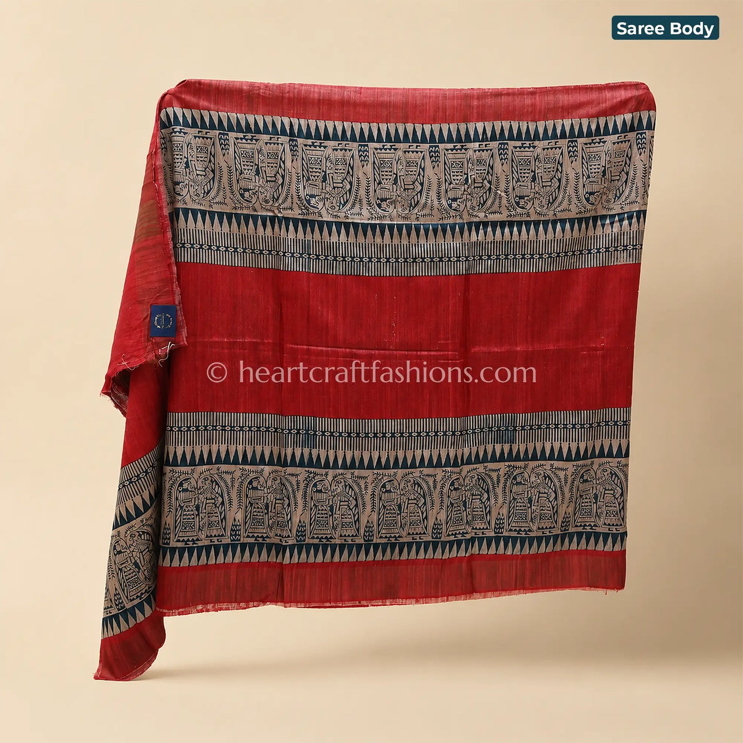 Desi Tusser Red Madhubani Art Saree