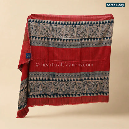 Desi Tusser Red Madhubani Art Saree