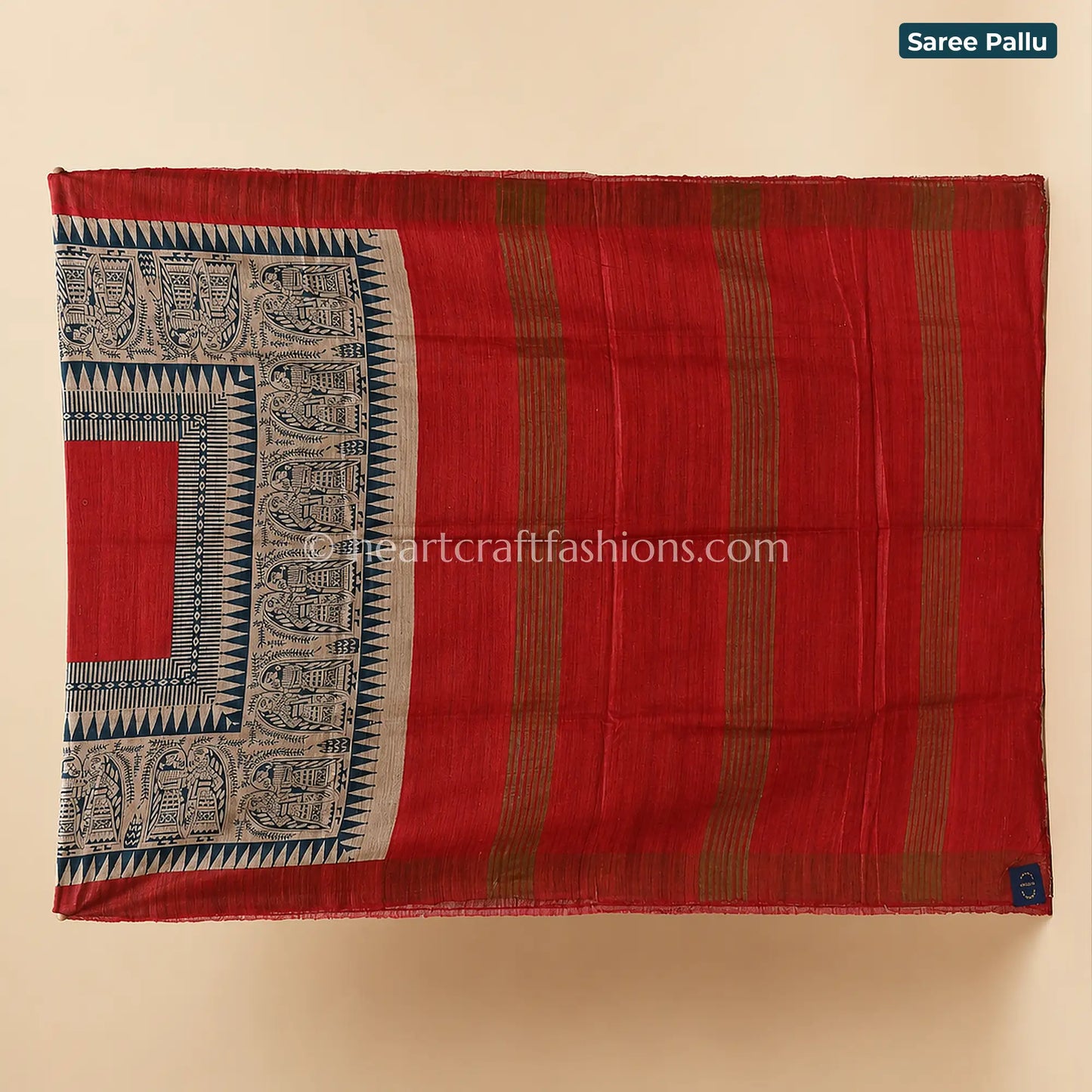 Desi Tusser Red Madhubani Art Saree