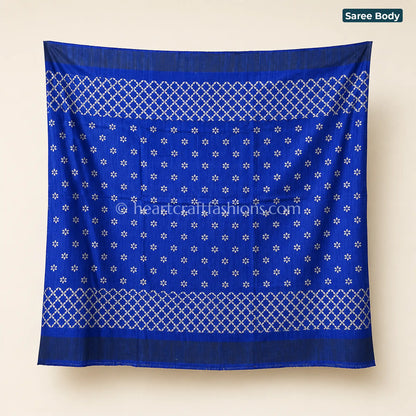 Desi Tusser Royal Blue Madhubani Geometric Motif Saree
