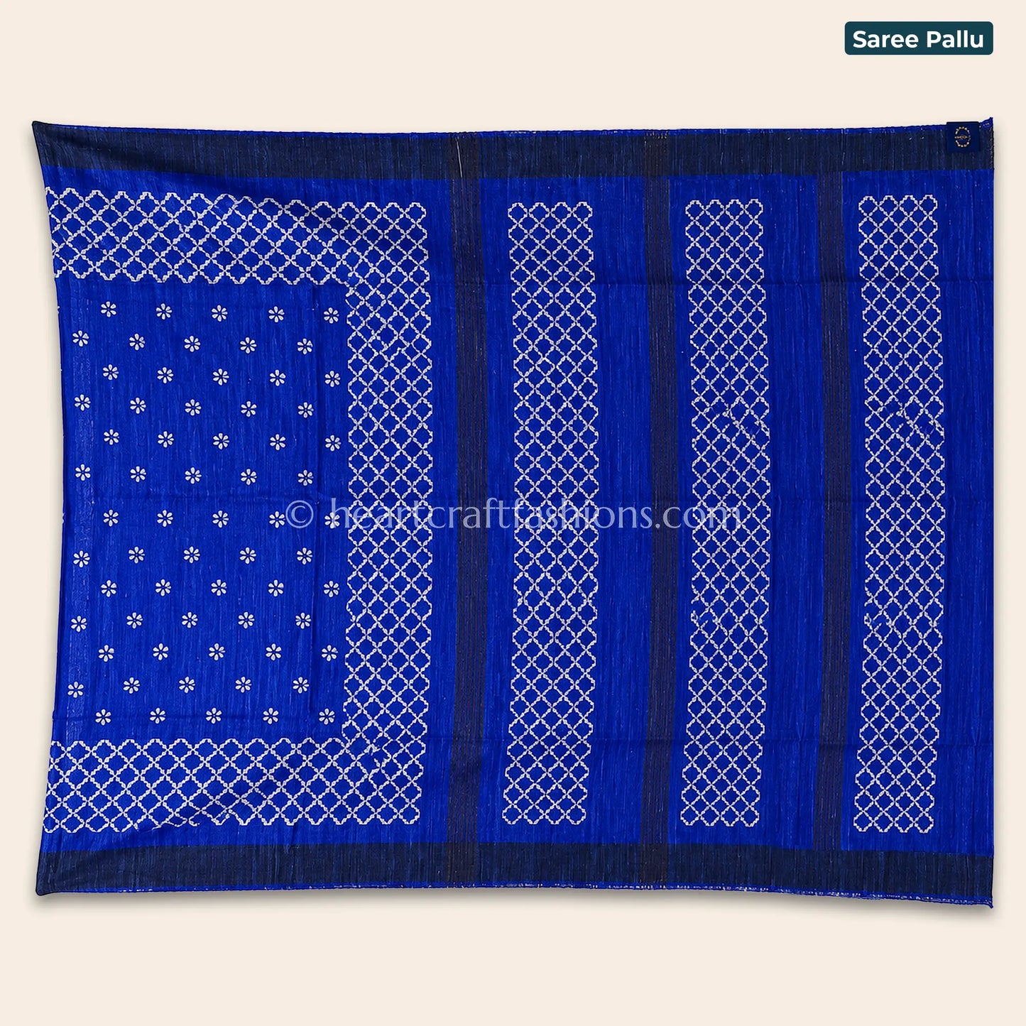 Desi Tusser Royal Blue Madhubani Geometric Motif Saree