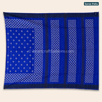 Desi Tusser Royal Blue Madhubani Geometric Motif Saree