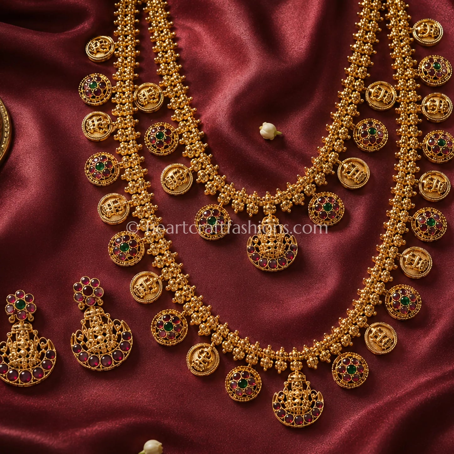 Divine Lakshmi Matte Gold Layered Kasu Mala Temple Jewellery Set