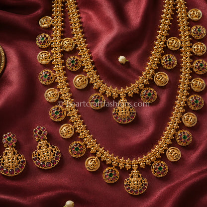 Divine Lakshmi Matte Gold Layered Kasu Mala Temple Jewellery Set