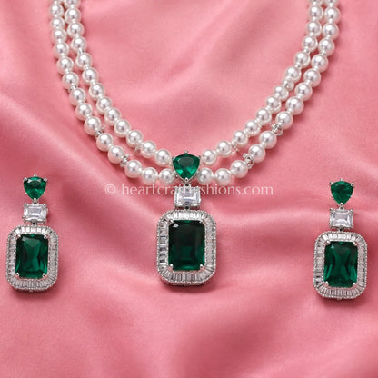 Double-Strand Pearl Choker with Emerald Solitaire