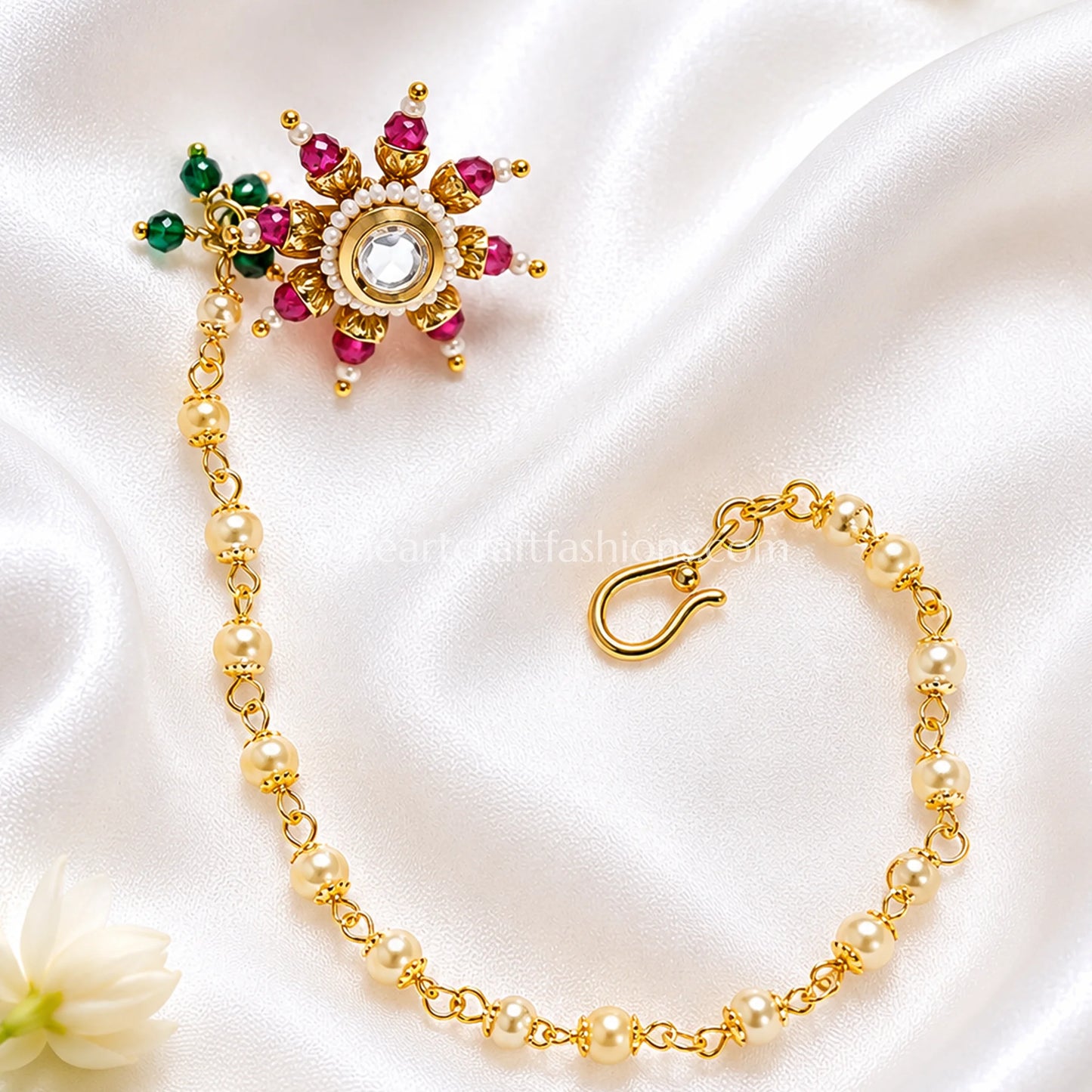 Dual-Tone Ruby & Emerald Maharashtrian Kundan Nath
