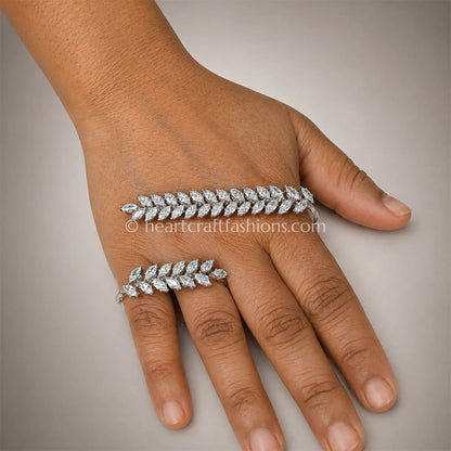 Dual Leaf Vine Zircon Palm Cuff / Handcuff