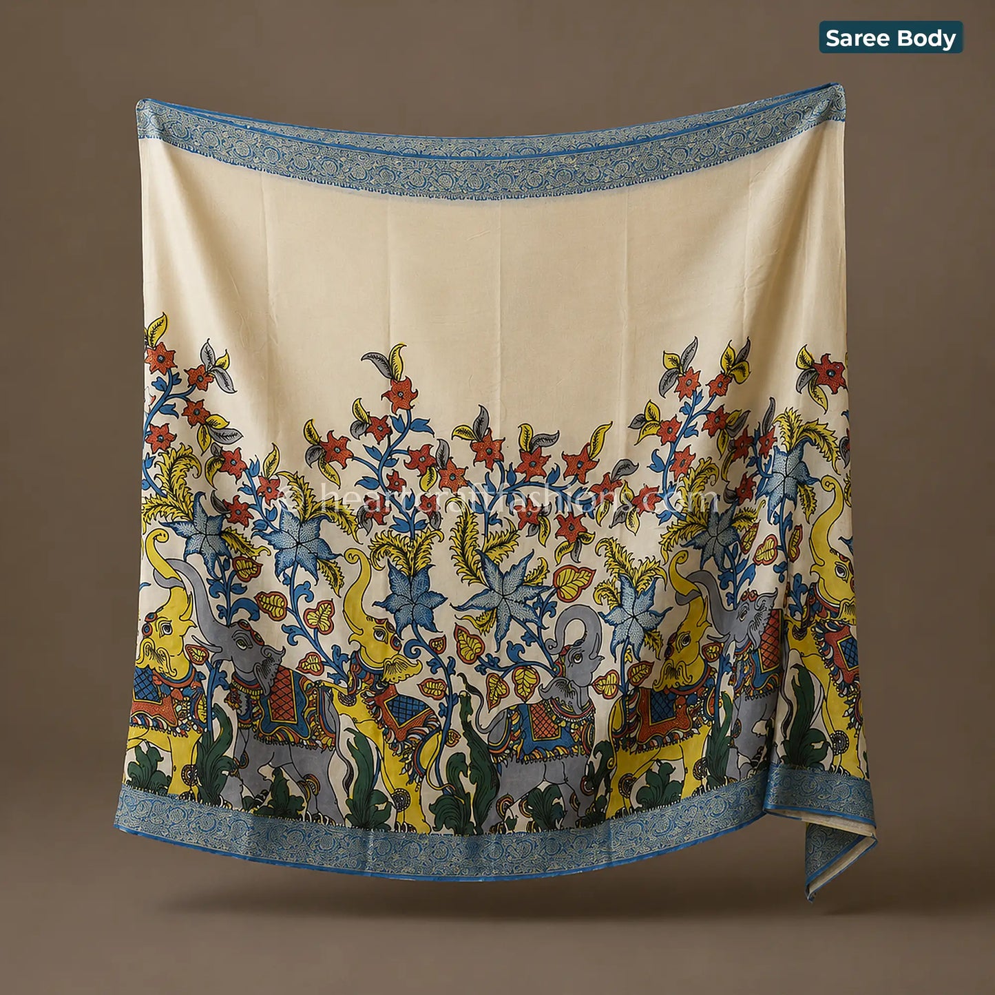 Elegant Floral Kalamkari Crepe Saree