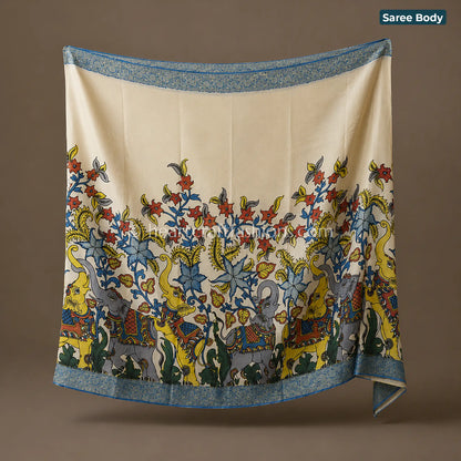Elegant Floral Kalamkari Crepe Saree