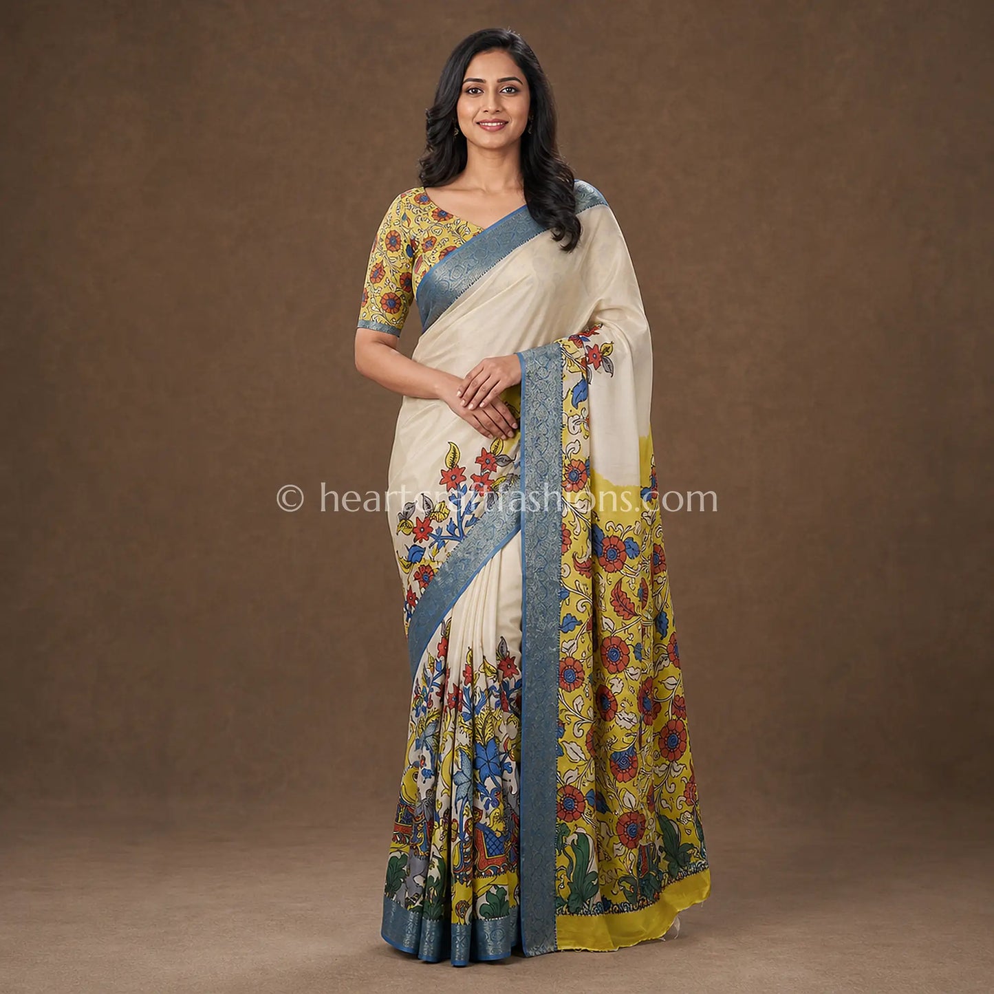 Elegant Floral Kalamkari Crepe Saree