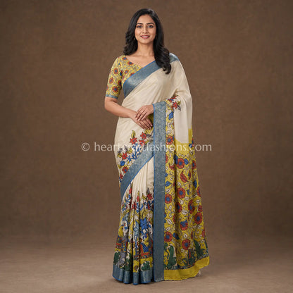 Elegant Floral Kalamkari Crepe Saree