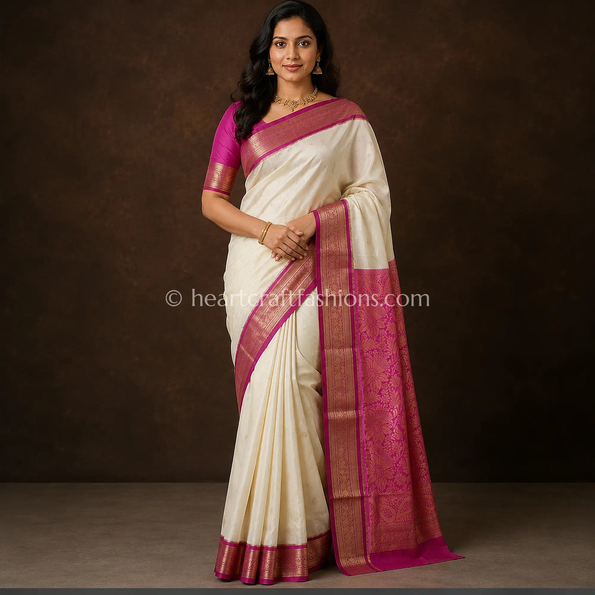 Elegant Rani Pink Kanjivaram Silk Saree