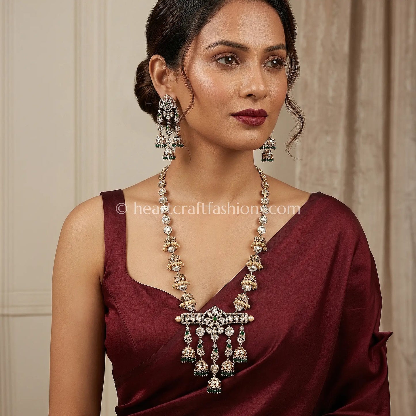 Elegant Sunehri Kundan Green Semi-Precious Rani Haar