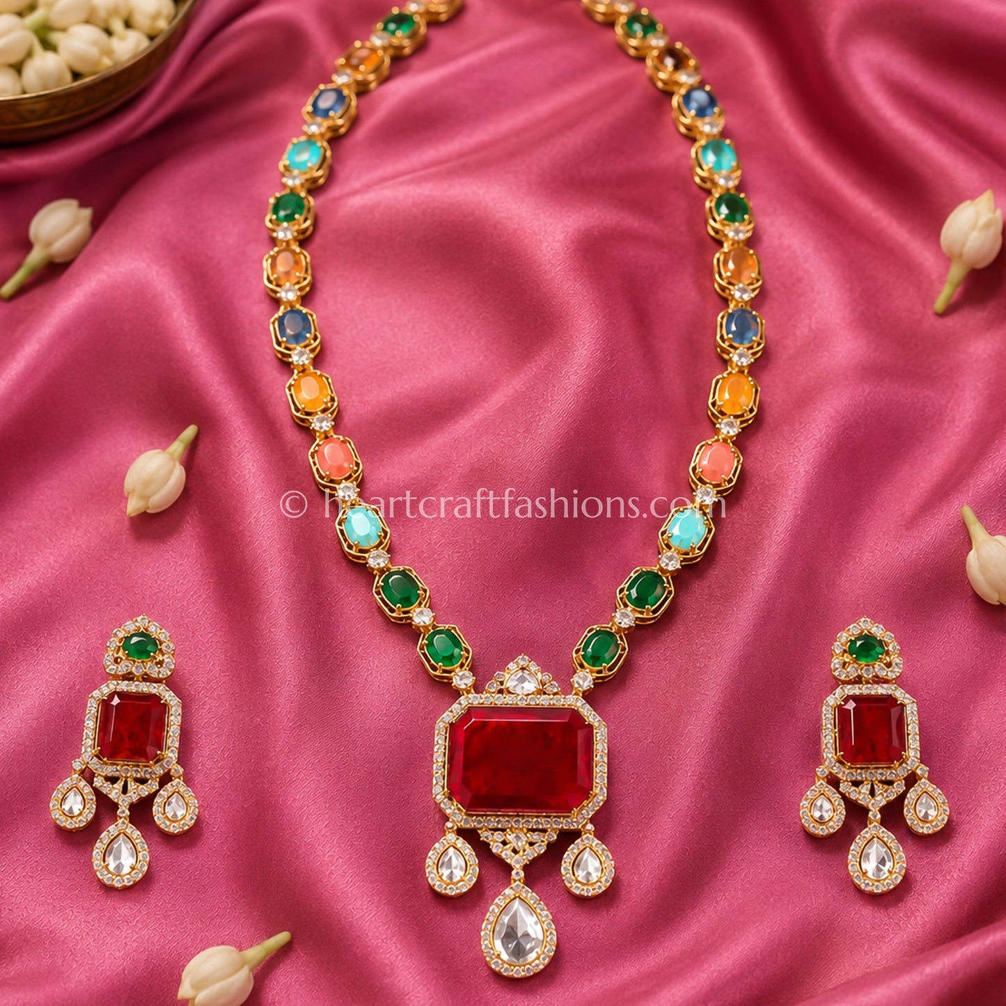Elegant Sunehri Kundan Green Semi-Precious Rani Haar