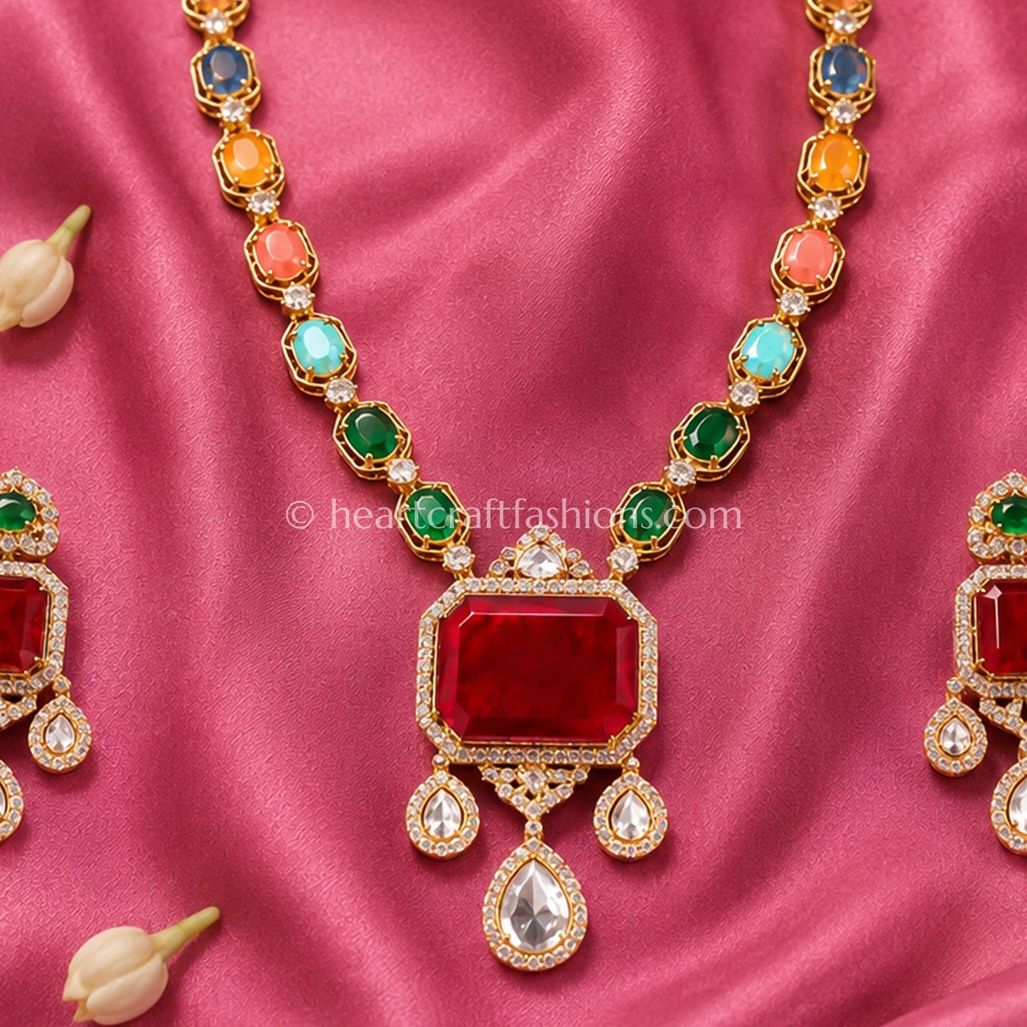Elegant Sunehri Kundan Green Semi-Precious Rani Haar