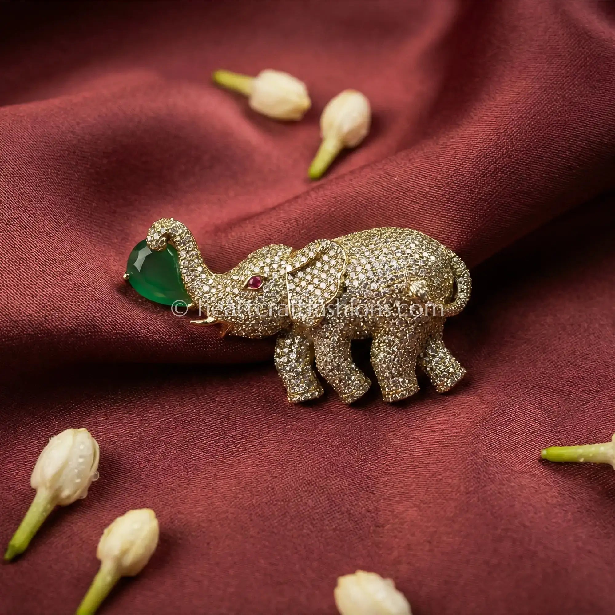 Emerald Beak Swan Crystal Designer Brooch