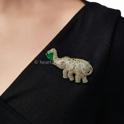 Emerald Beak Swan Crystal Designer Brooch
