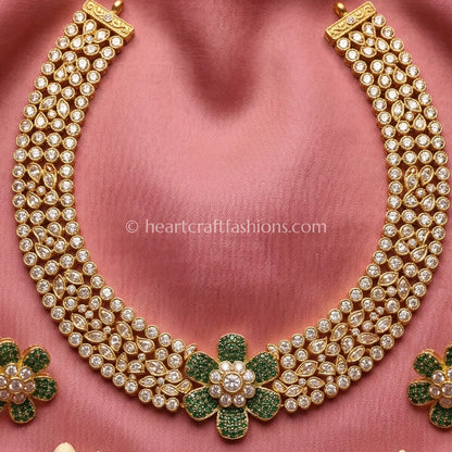 Emerald Bloom Moissanite Polki Choker Set