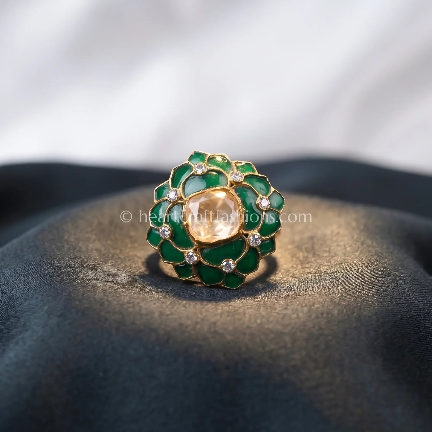 Emerald Bloom Moissanite Polki Ring