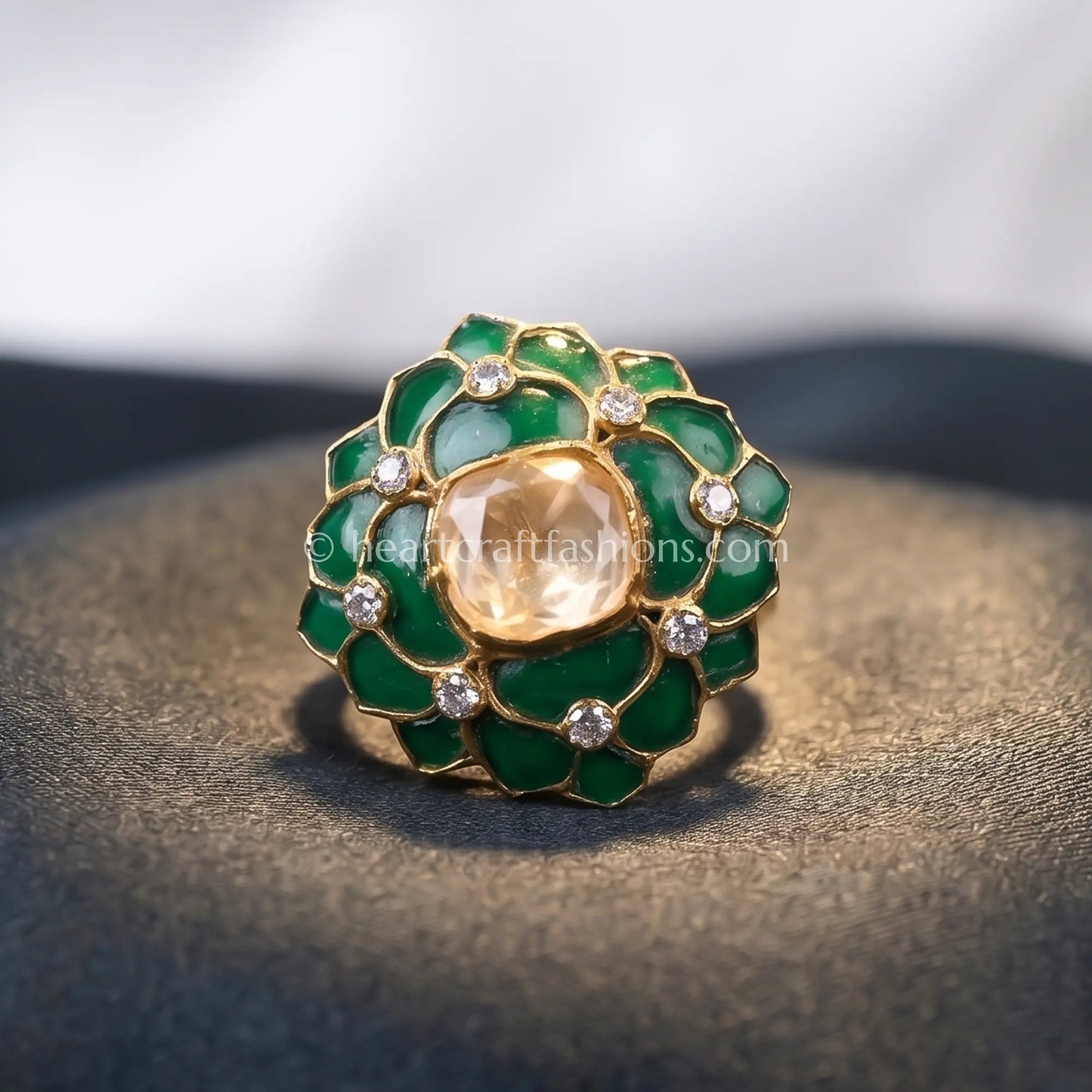 Emerald Bloom Moissanite Polki Ring