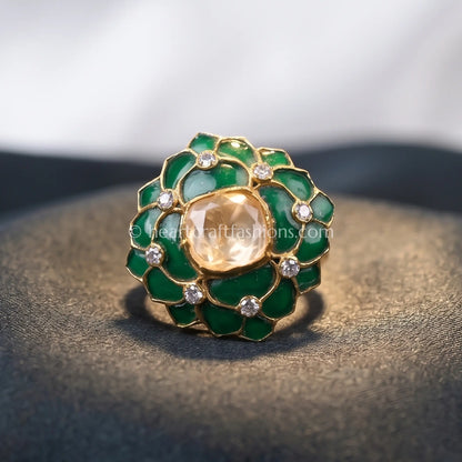 Emerald Bloom Moissanite Polki Ring