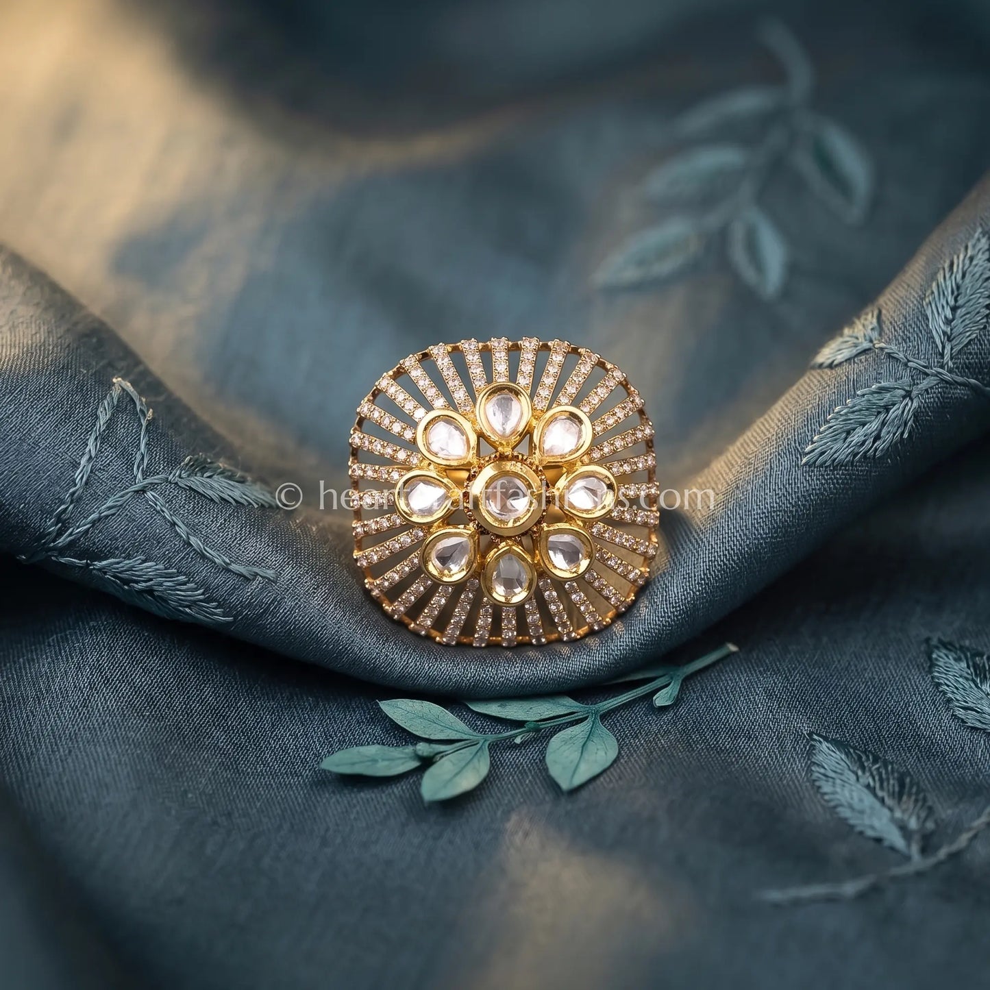 Emerald Crest Moissanite Polki Ring