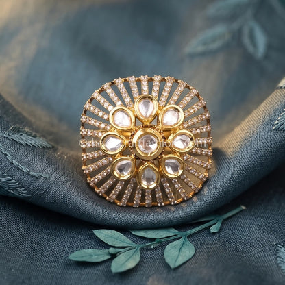 Emerald Crest Moissanite Polki Ring