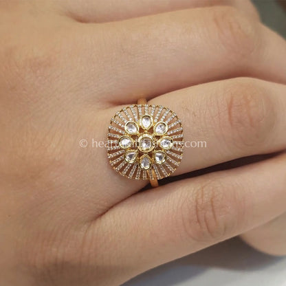 Emerald Crest Moissanite Polki Ring