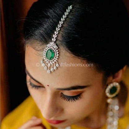 Emerald Crystal Bridal Maang Tikka