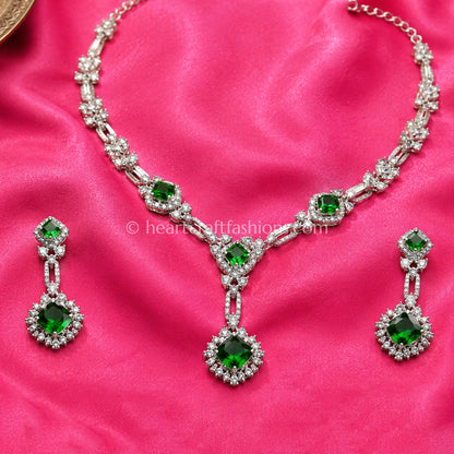 Emerald Cushion Geometric Y-Necklace Set