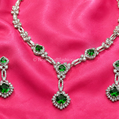 Emerald Cushion Geometric Y-Necklace Set